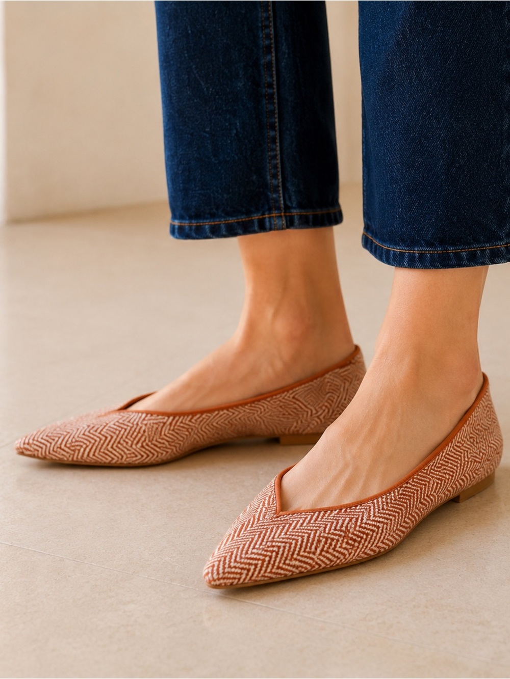 Rothy’s | The Merino Point Camel Herringbone Retired Flats - Size 11